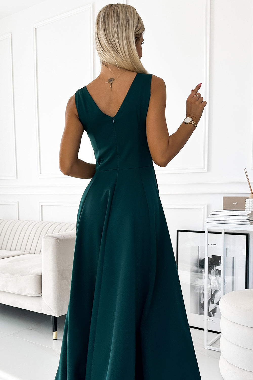 Numoco 246-5 CINDY long elegant dress with a neckline - green-4