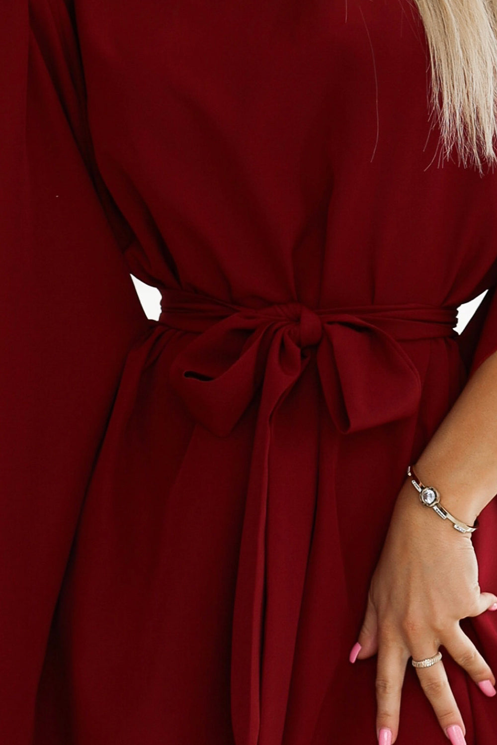 Numoco 287-34 SOFIA Butterfly dress with a binding at the waist - Burgundy color-4