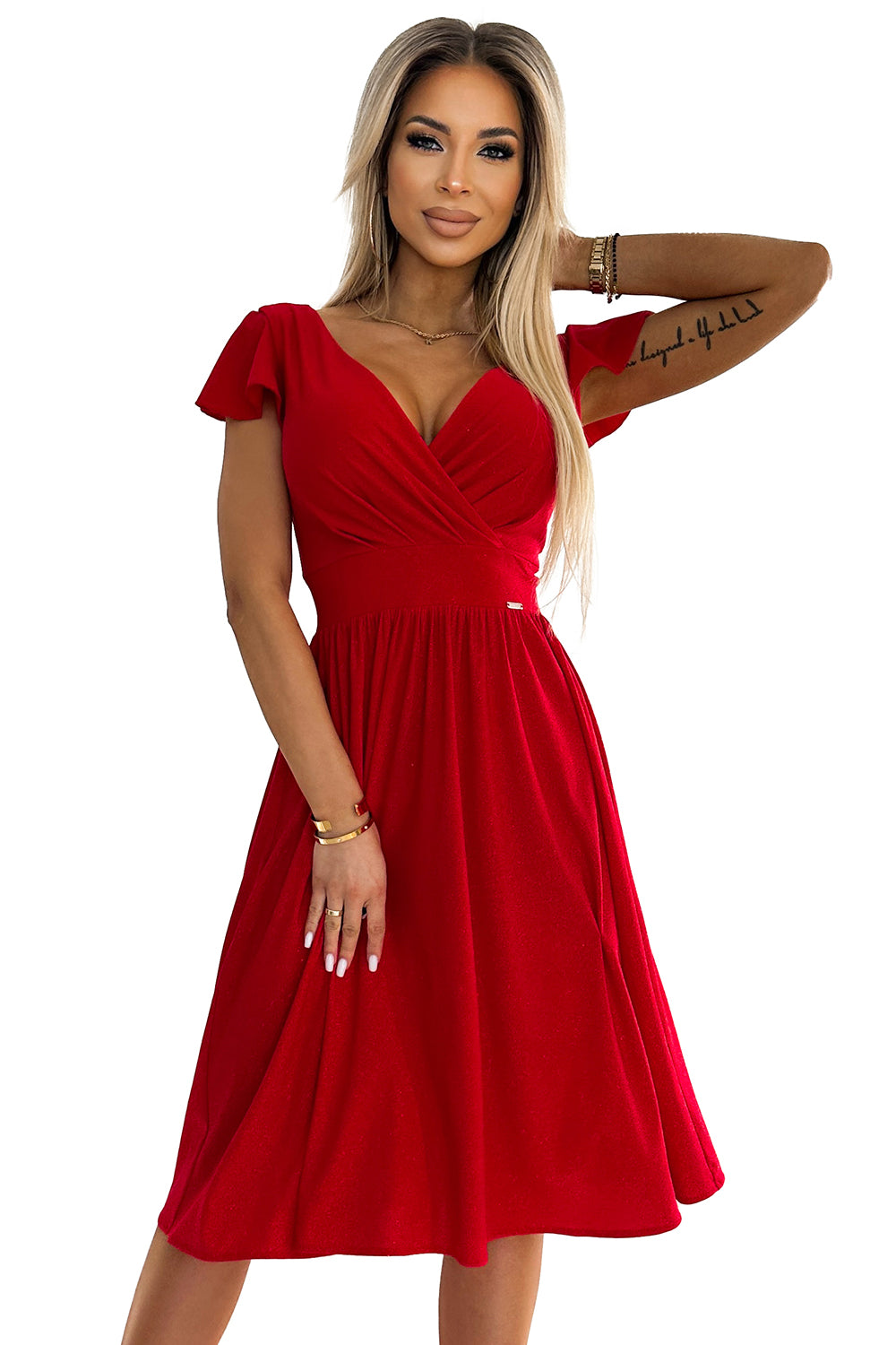 Numoco 425-9 MATILDE Dress with a neckline and short sleeves - red with glitter-6