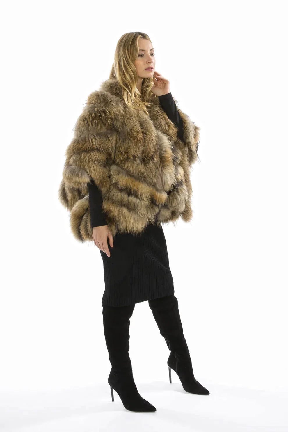 Mocha Charlotte Luxury Fox Fur Cape Coat | 100% Fox Fur