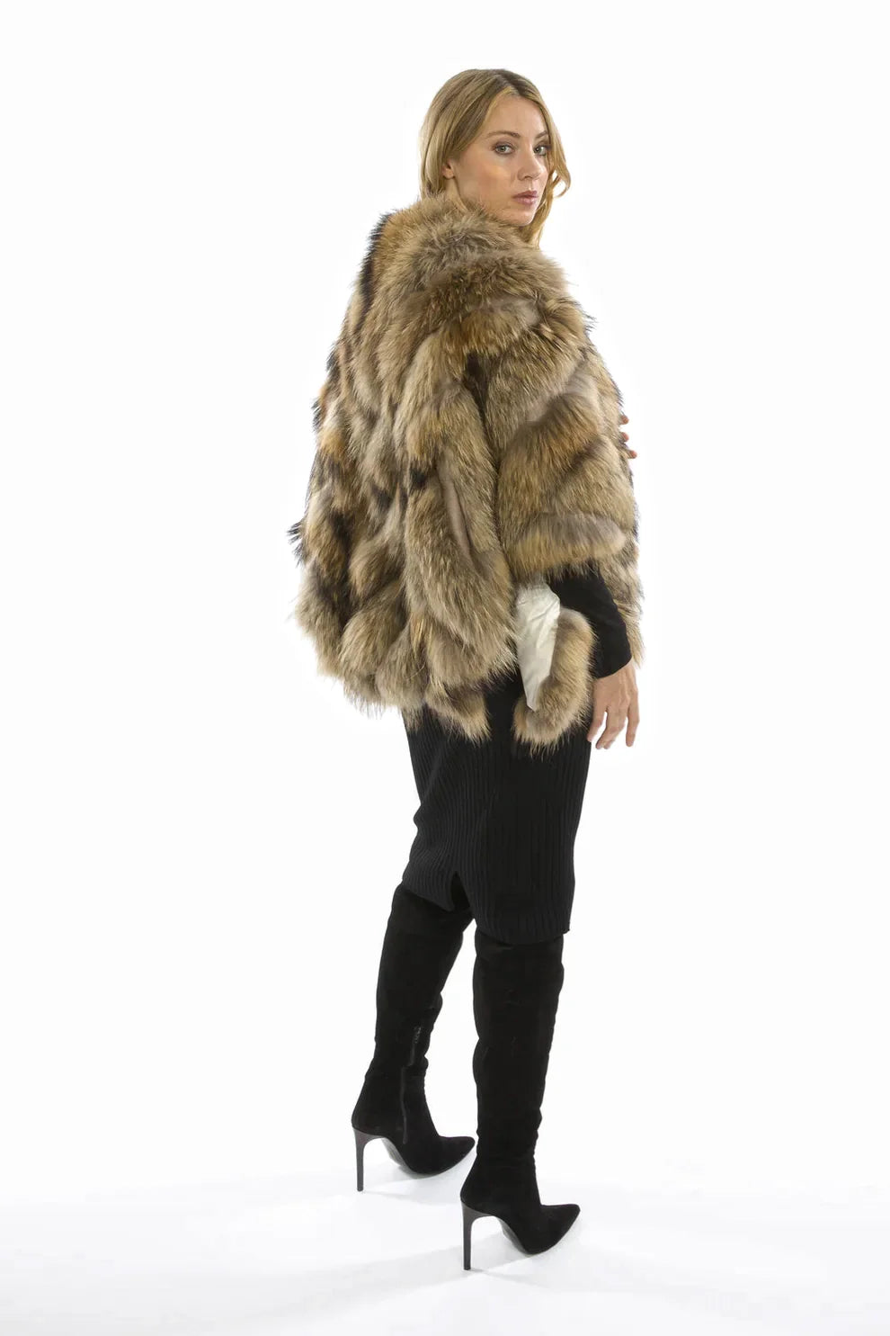 Mocha Charlotte Luxury Fox Fur Cape Coat | 100% Fox Fur