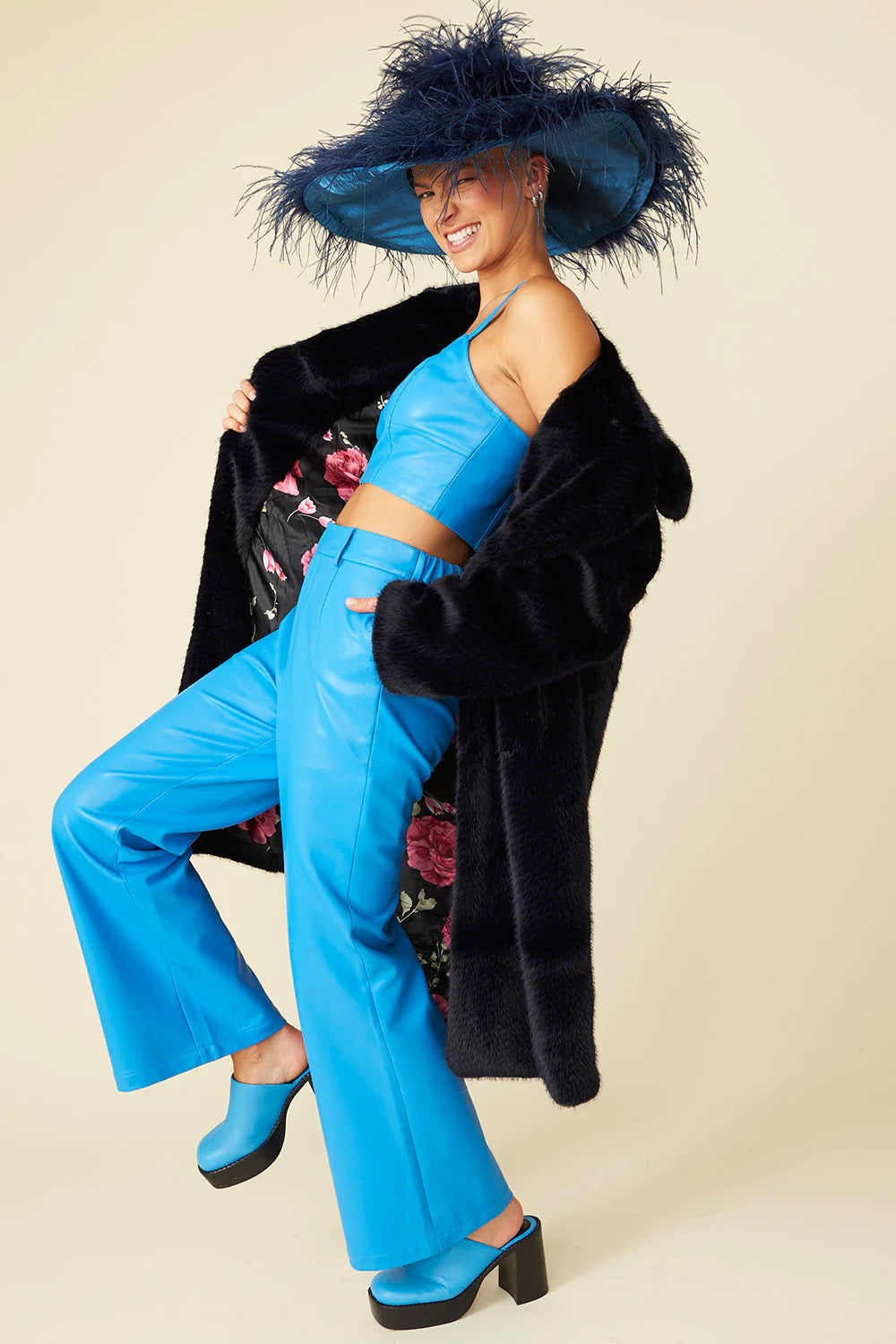 Palton midi din bambus albastru închis