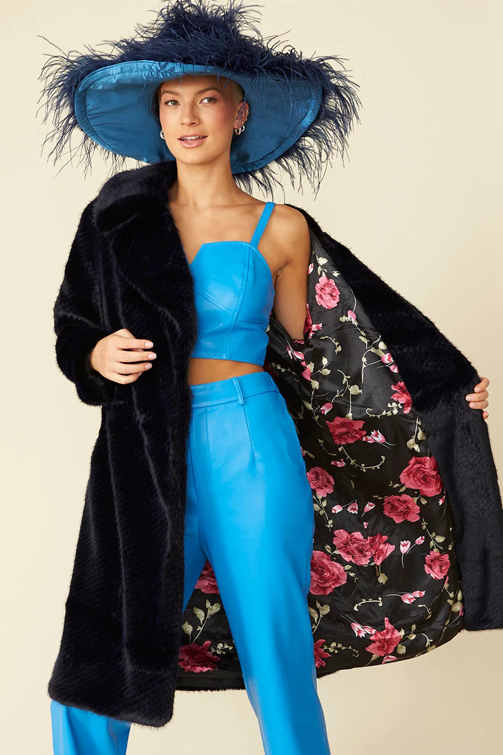 Palton midi din bambus albastru închis