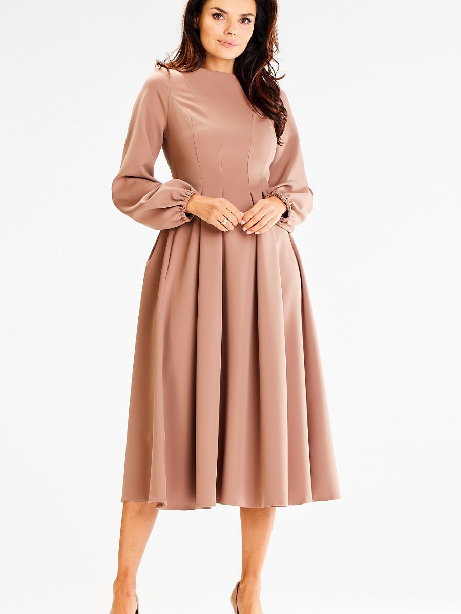 Beige Awama Day Dress Midi Length With Long Sleeves