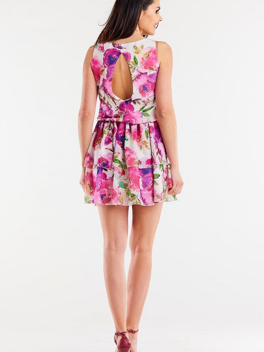 Rochie de zi din șifon cu talie elastică - Alb Awama Model 196724