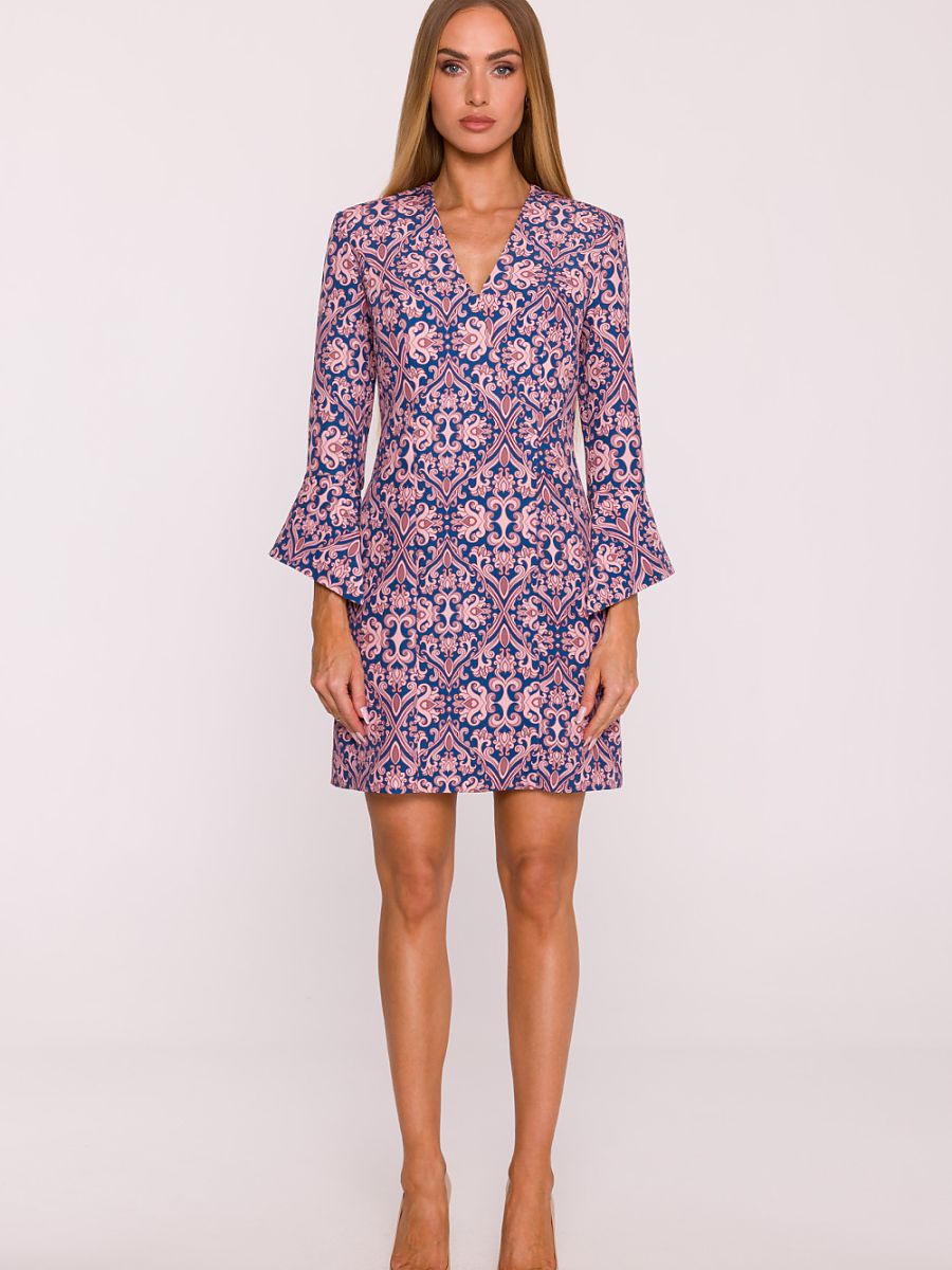 فستان نهاري متعدد الألوان بطبعة نباتية وأزهار مع رقبة على شكل حرف V وأكمام بطول 7/8