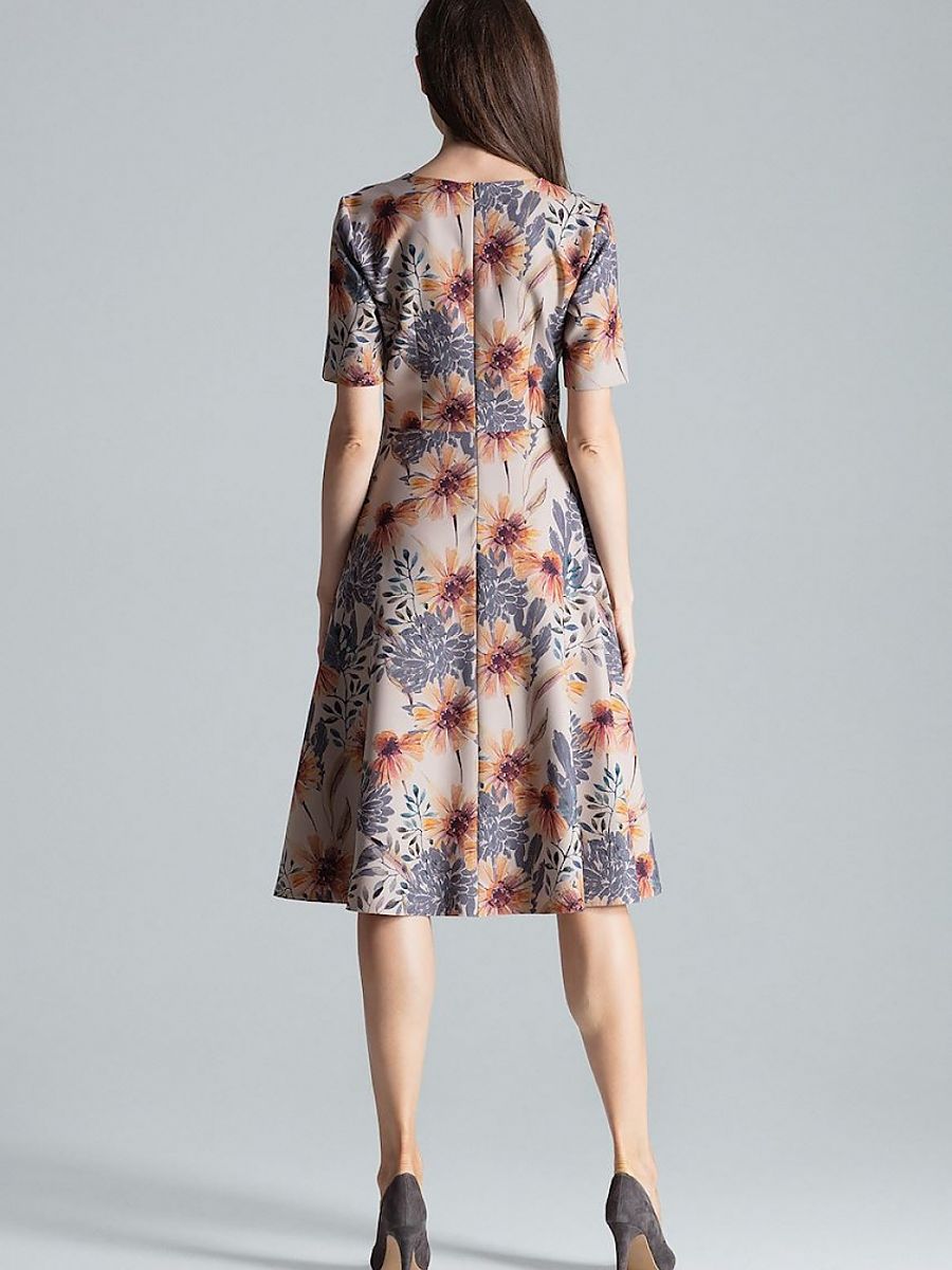 Rochie midi cu mânecă scurtă, fără căptușeală, și decolteu în formă de inimă