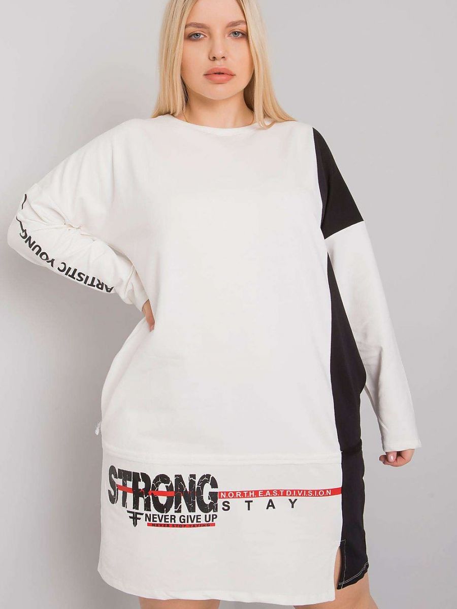 Rochie de zi din bumbac, mărime unică, ecru, cu mânecă lungă și buzunare laterale FBS-C005