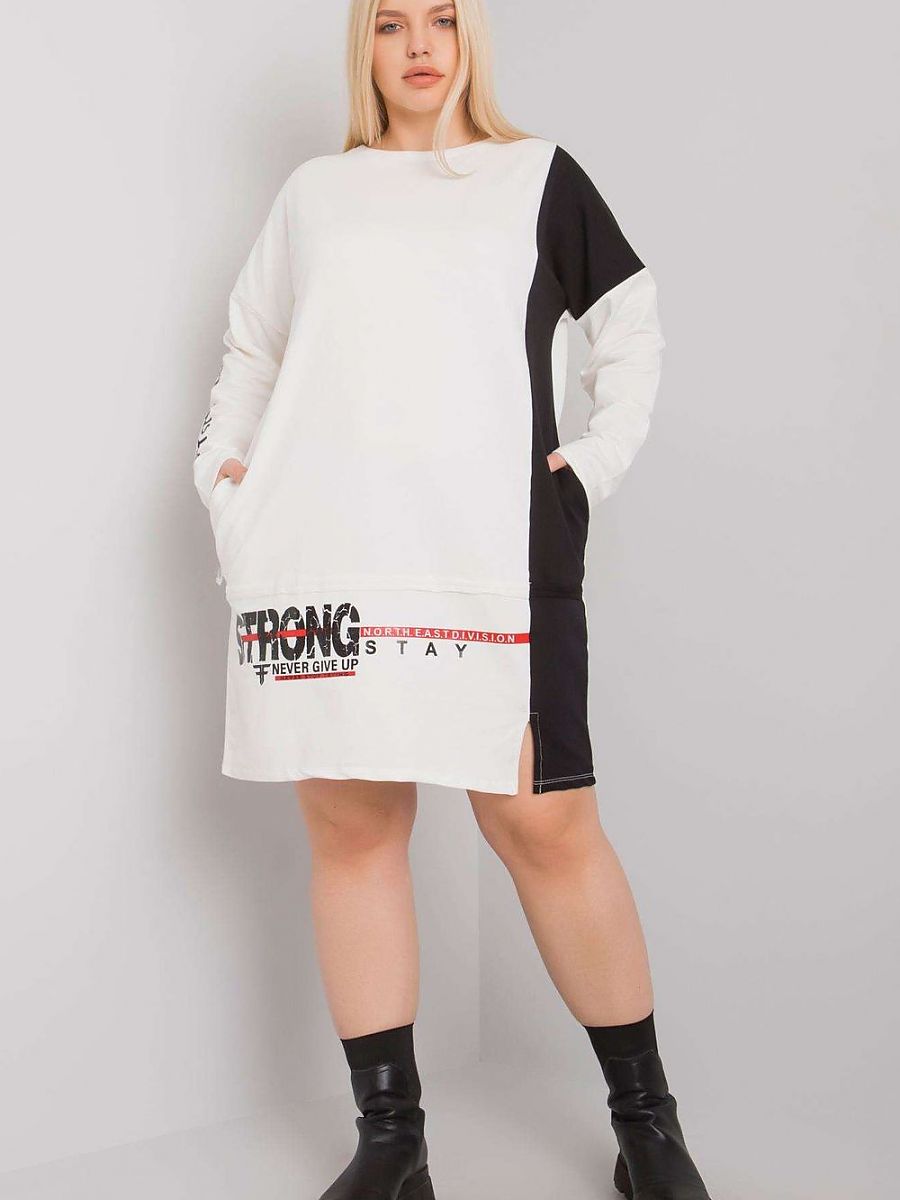 Rochie de zi din bumbac, mărime unică, ecru, cu mânecă lungă și buzunare laterale FBS-C005