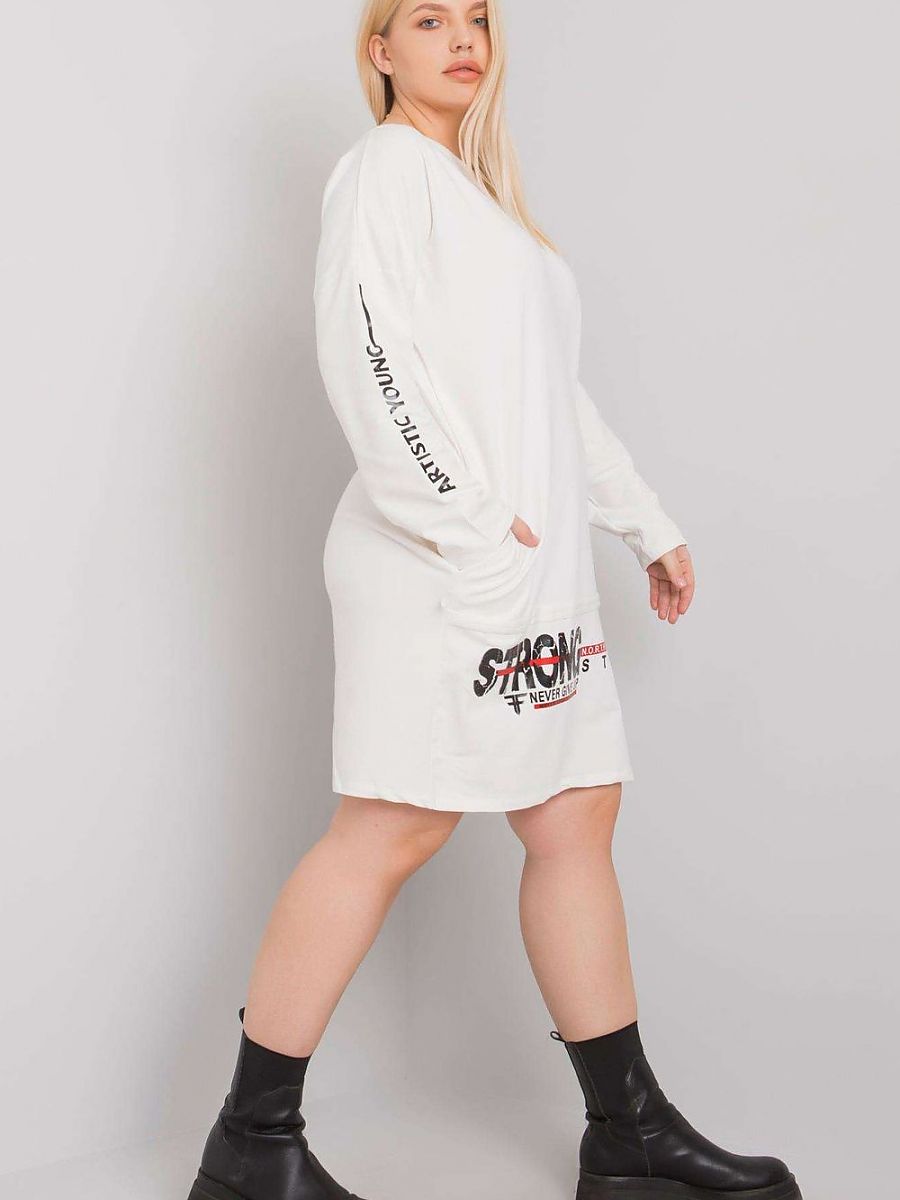 Cotton One-Size-Day Dress Ecru Long Sleeve with Slip Pockets FBS-C005