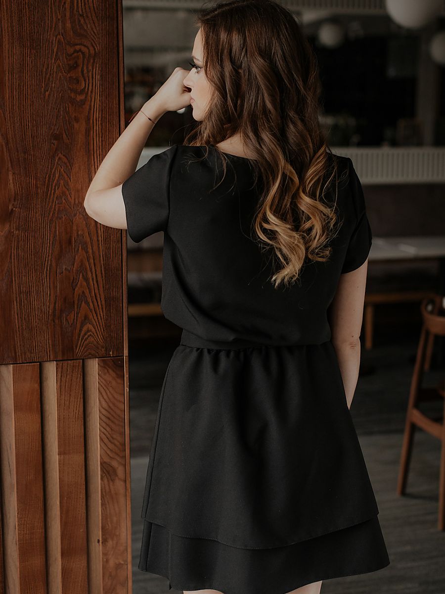 Black Elastic Waistband Day Dress Tessita Model 176706