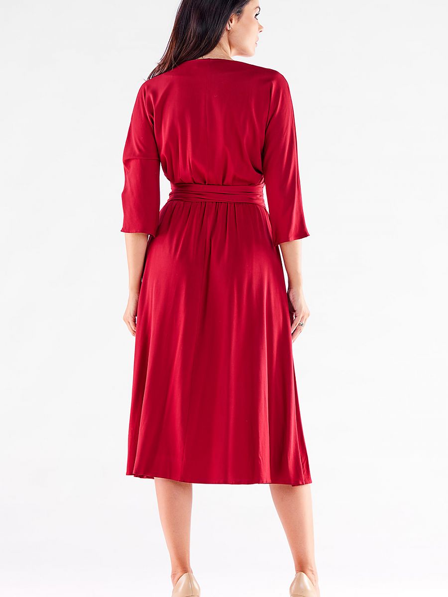 Rochie midi roșie AwaMa pentru femei, cu imprimeu trapezoidal și nasturi la bază