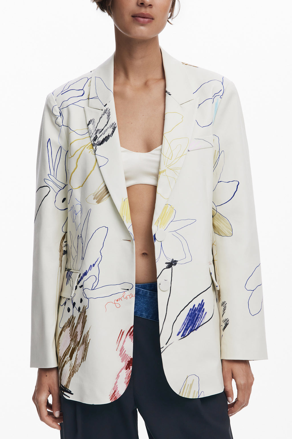 Desigual Classic Women's White Arty Jacket with 2 Pockets