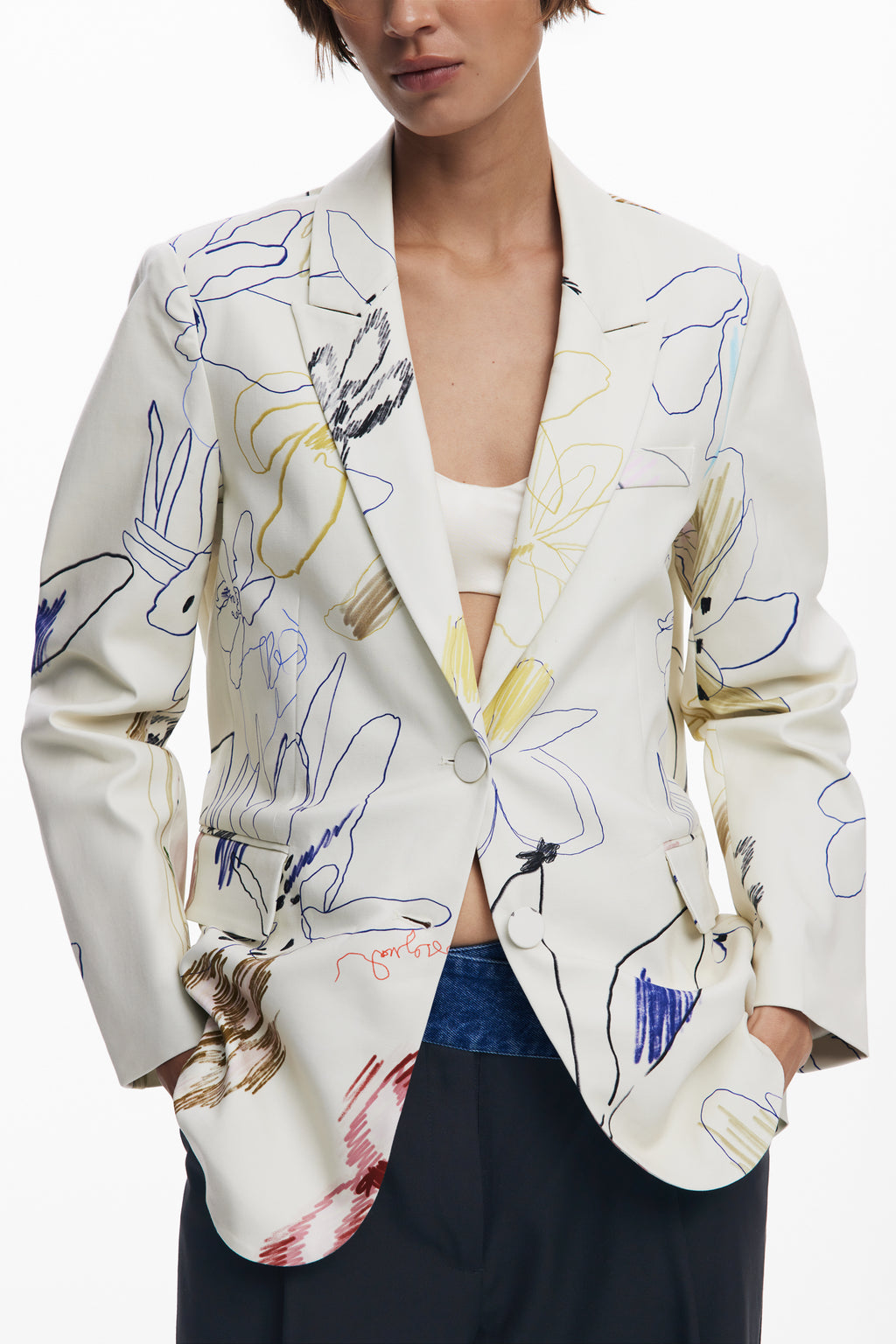 Desigual Classic Women's White Arty Jacket with 2 Pockets