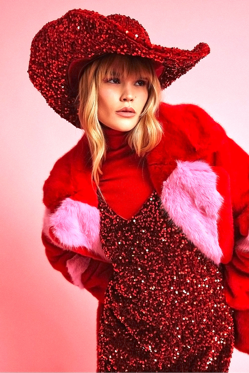 Palton roșu din blană artificială Eco Bamboo cu detalii cu inimă