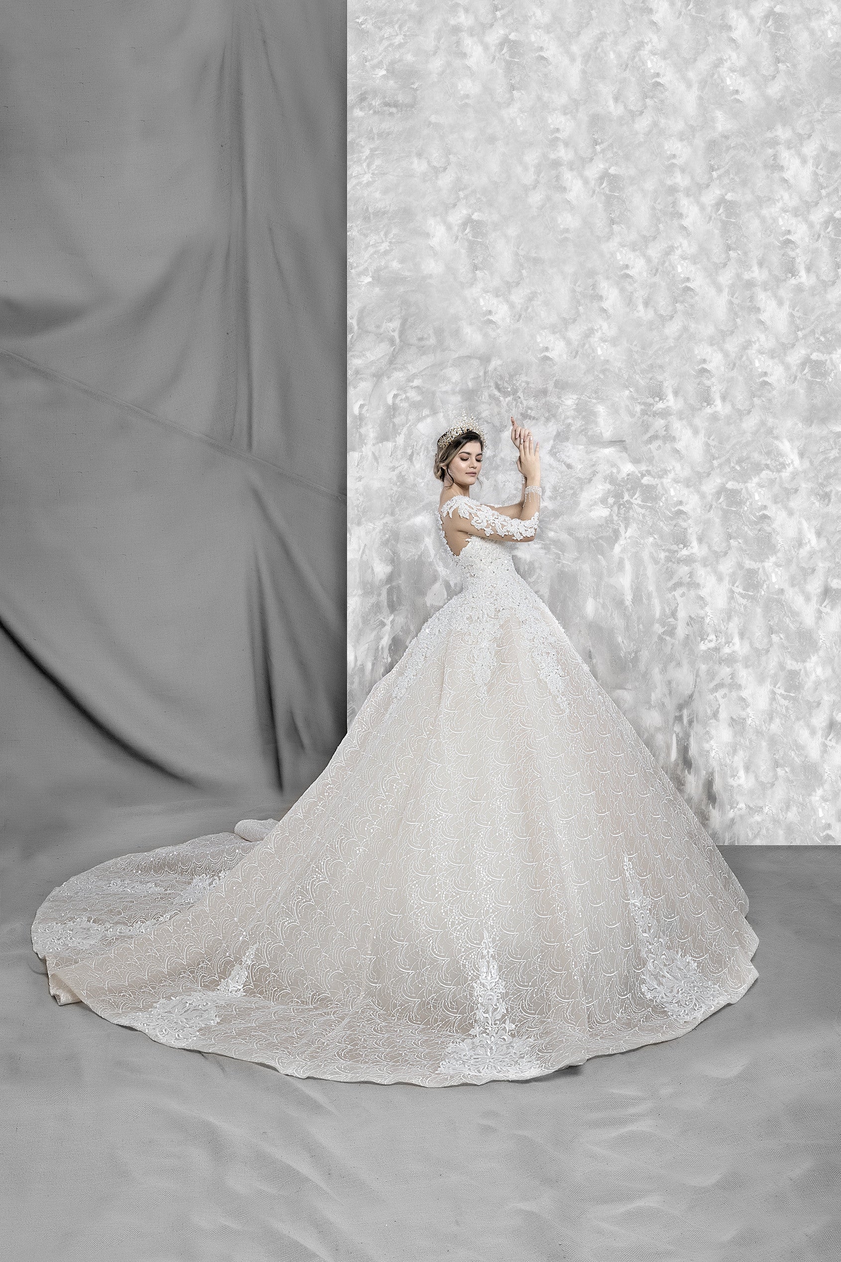 Cansu Glittery Ballgown Wedding Dress with Lace Details | Ships from Turkey