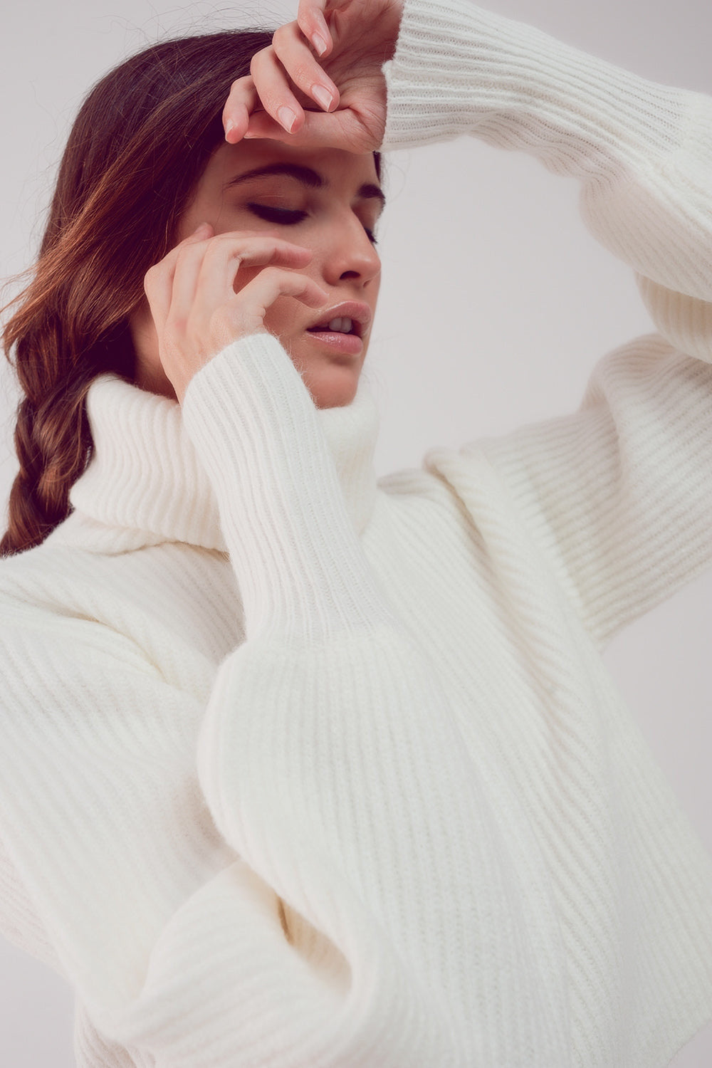 High Neck Jumper With Balloon Sleeve in Cream-0