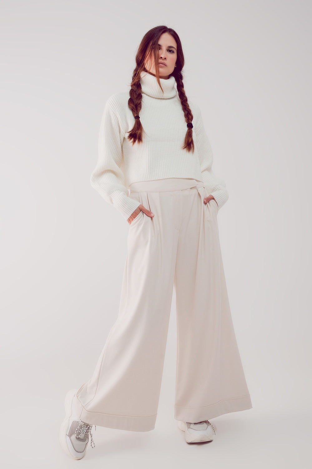 High Neck Jumper With Balloon Sleeve in Cream-3