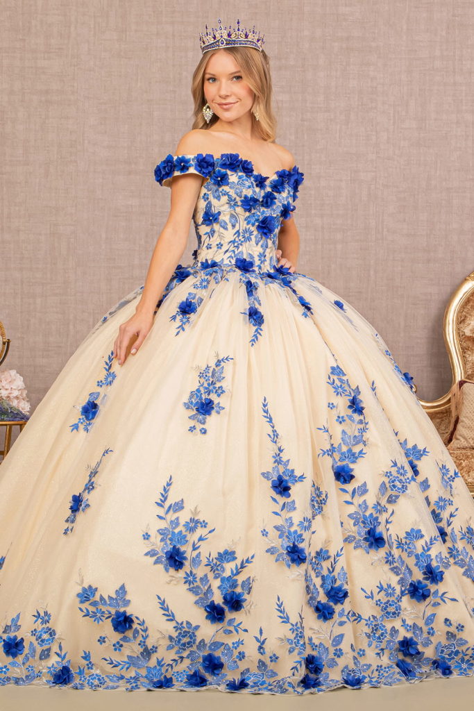 Rochie de bal lungă la podea, cu broderie 3D pentru Quinceanera, din plasă, cu flori | Se livrează din SUA