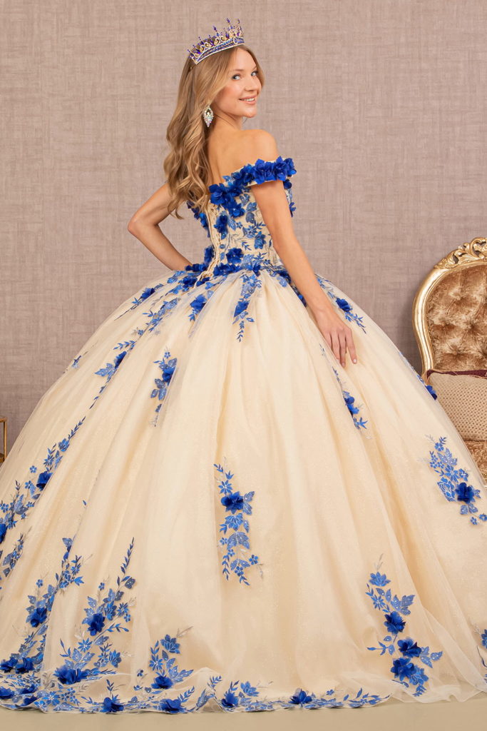 Rochie de bal lungă la podea, cu broderie 3D pentru Quinceanera, din plasă, cu flori | Se livrează din SUA