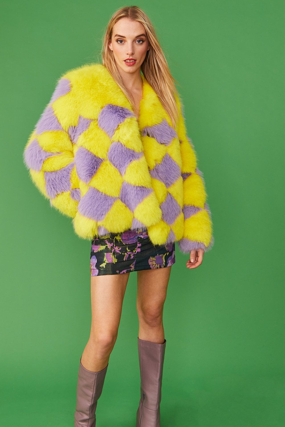 Delilah Yellow Purple Faux Fur Jacket-0