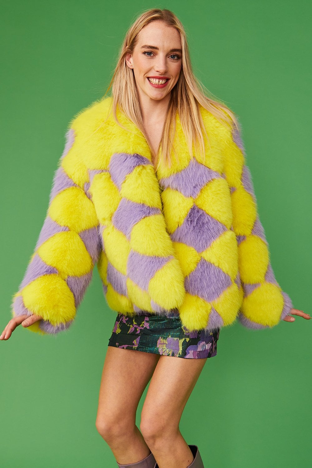 Delilah Yellow Purple Faux Fur Jacket-2