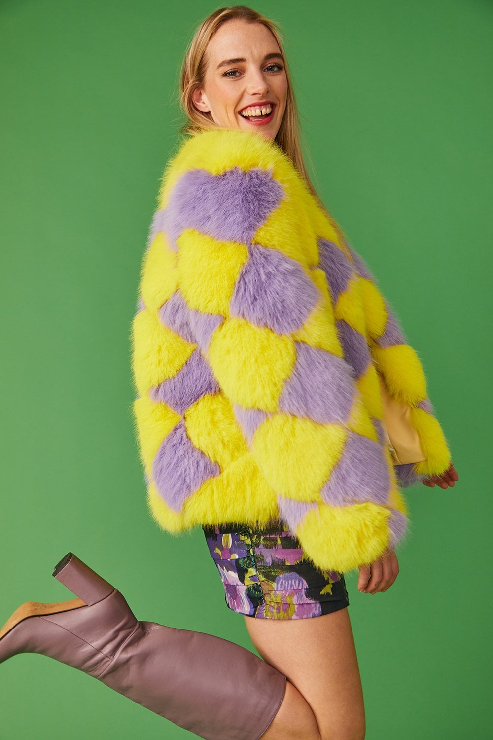 Delilah Yellow Purple Faux Fur Jacket-4