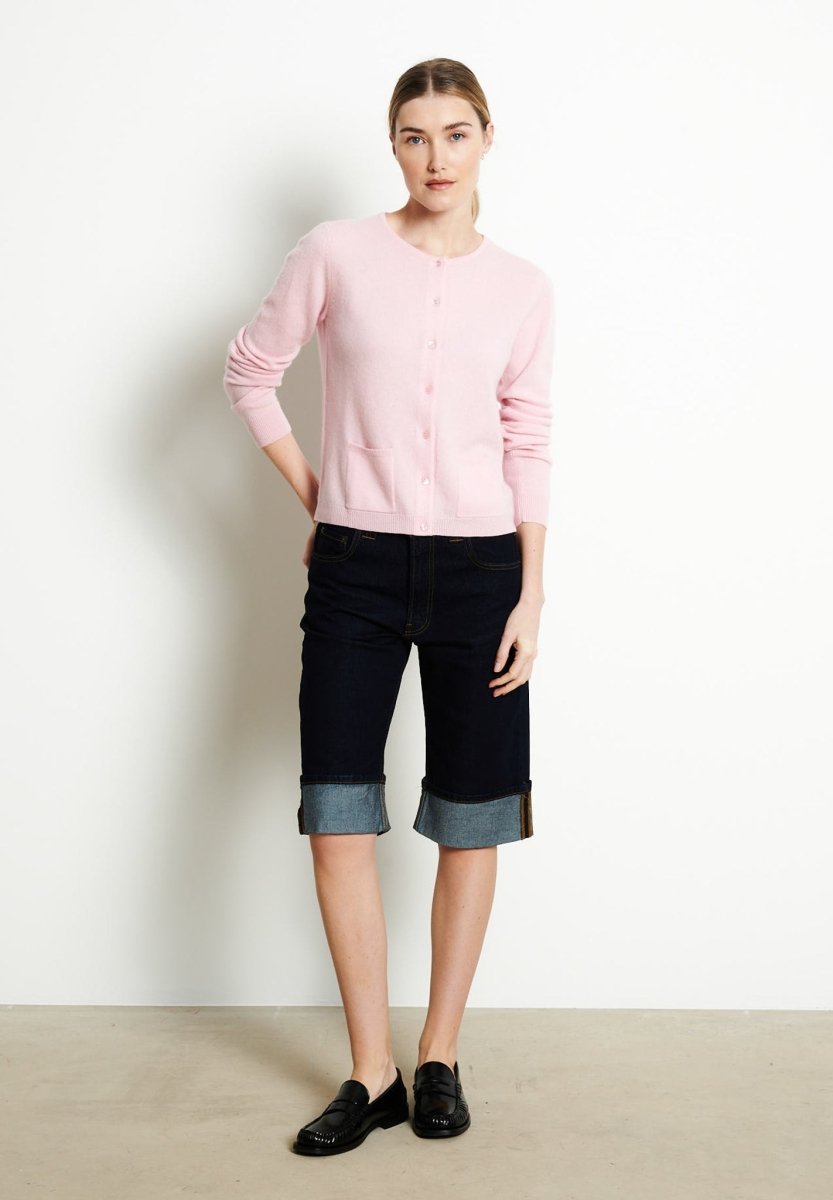 Cardigan col rond femme en cachemire rose baby - LILLY 4B | France