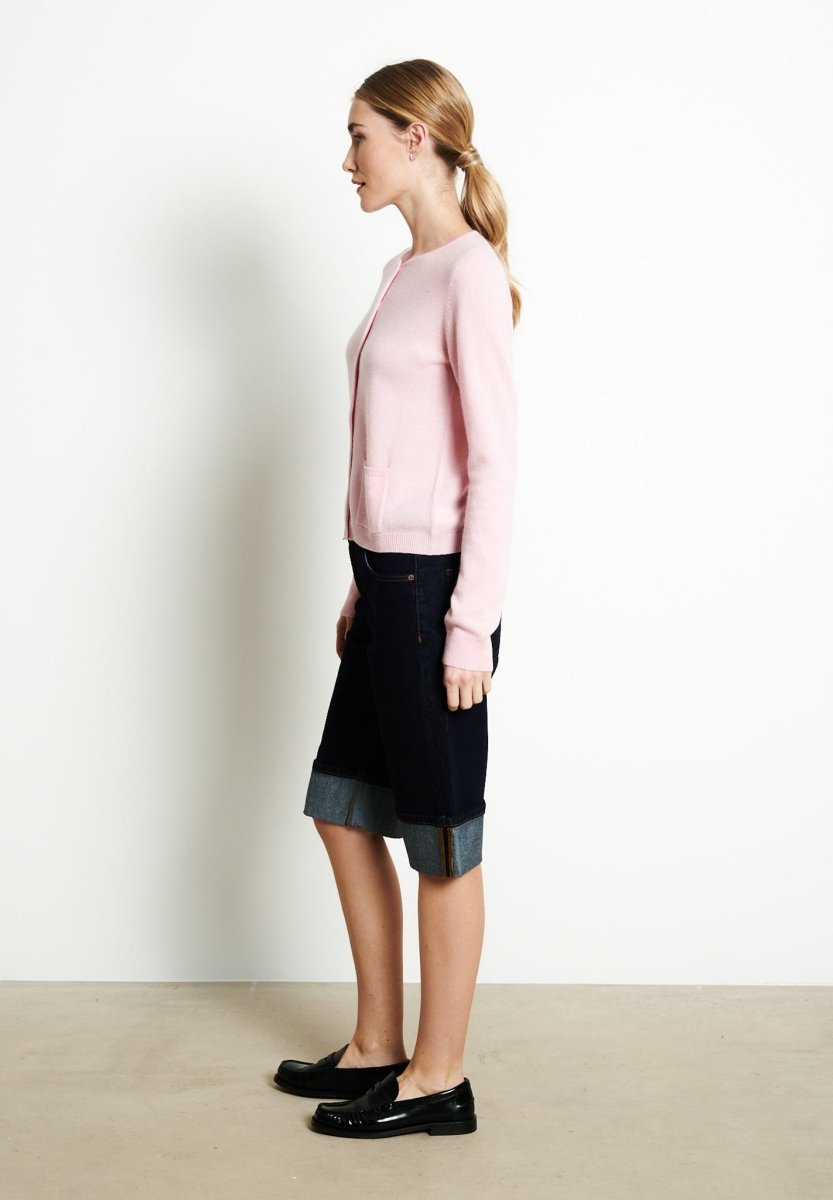 Cardigan col rond femme en cachemire rose baby - LILLY 4B | France