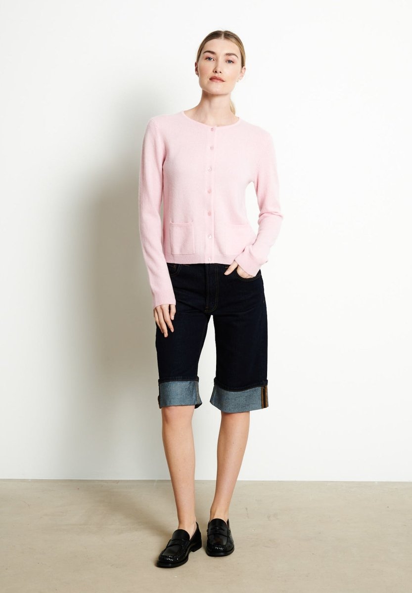 Cardigan col rond femme en cachemire rose baby - LILLY 4B | France