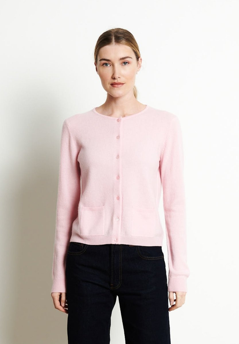 Cardigan col rond femme en cachemire rose baby - LILLY 4B | France
