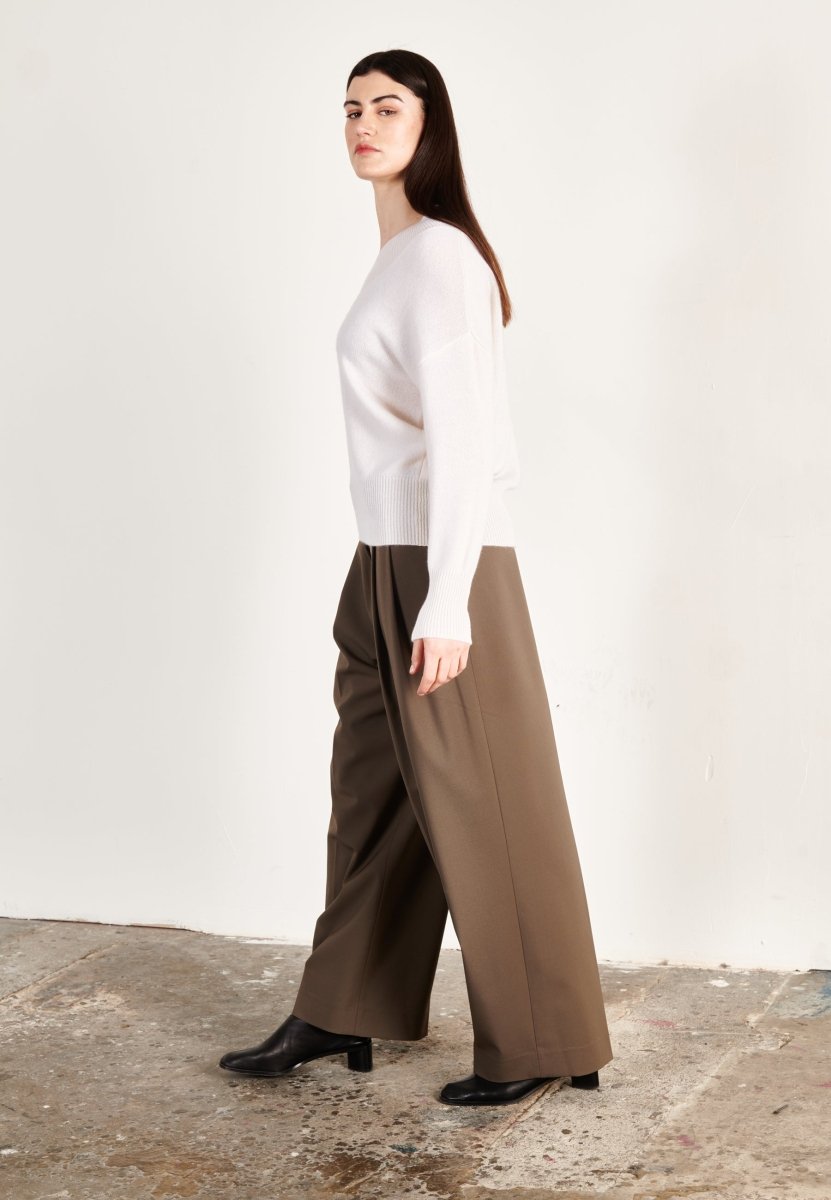 Pull col V femme en cachemire 4 fils blanc écru - HANA 12  | France